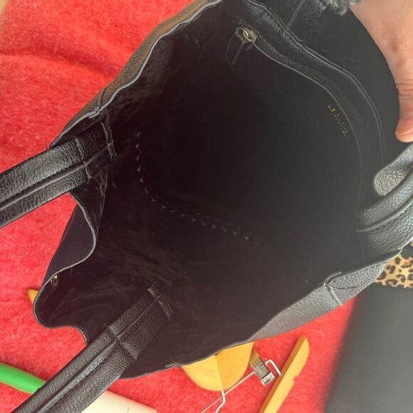 VTG Le Chateau Black Pebble Leather Chain Link Bucket Shoulder Bag Purse - Picture 5 of 11